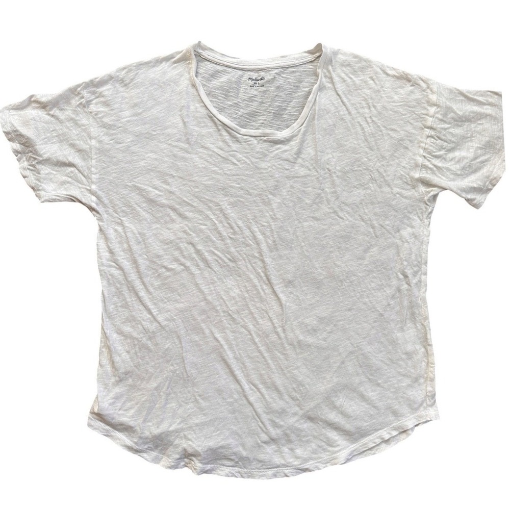 Madewell Cotton Slub Scoop Neck Tee Womens Large White Excellent Casual Basic
